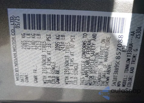 2025 Nissan Rogue Sv Intelligent Awd z USA, uszkodzony, nr VIN 5N1BT3BB9SC857088